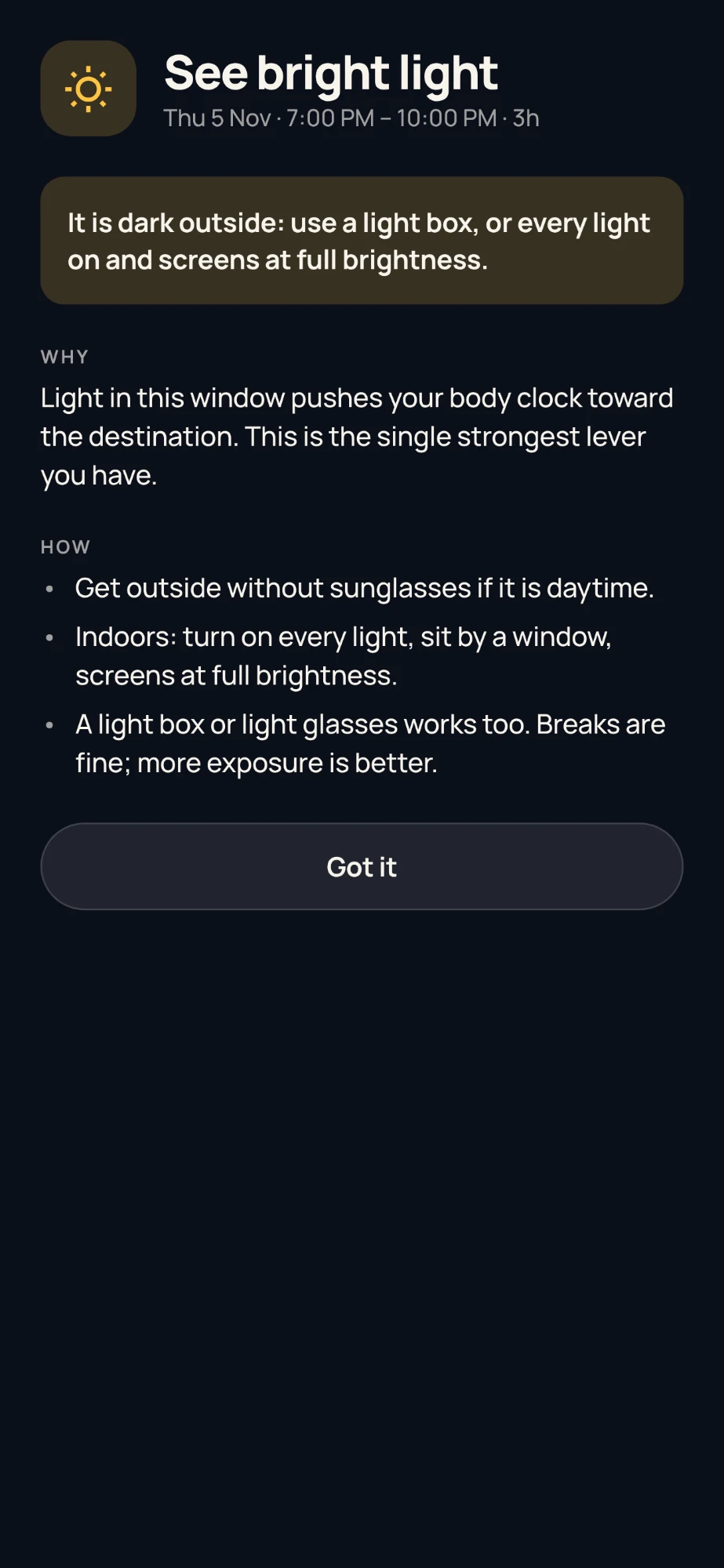 An advice sheet: why this bright-light window matters and how to do it
